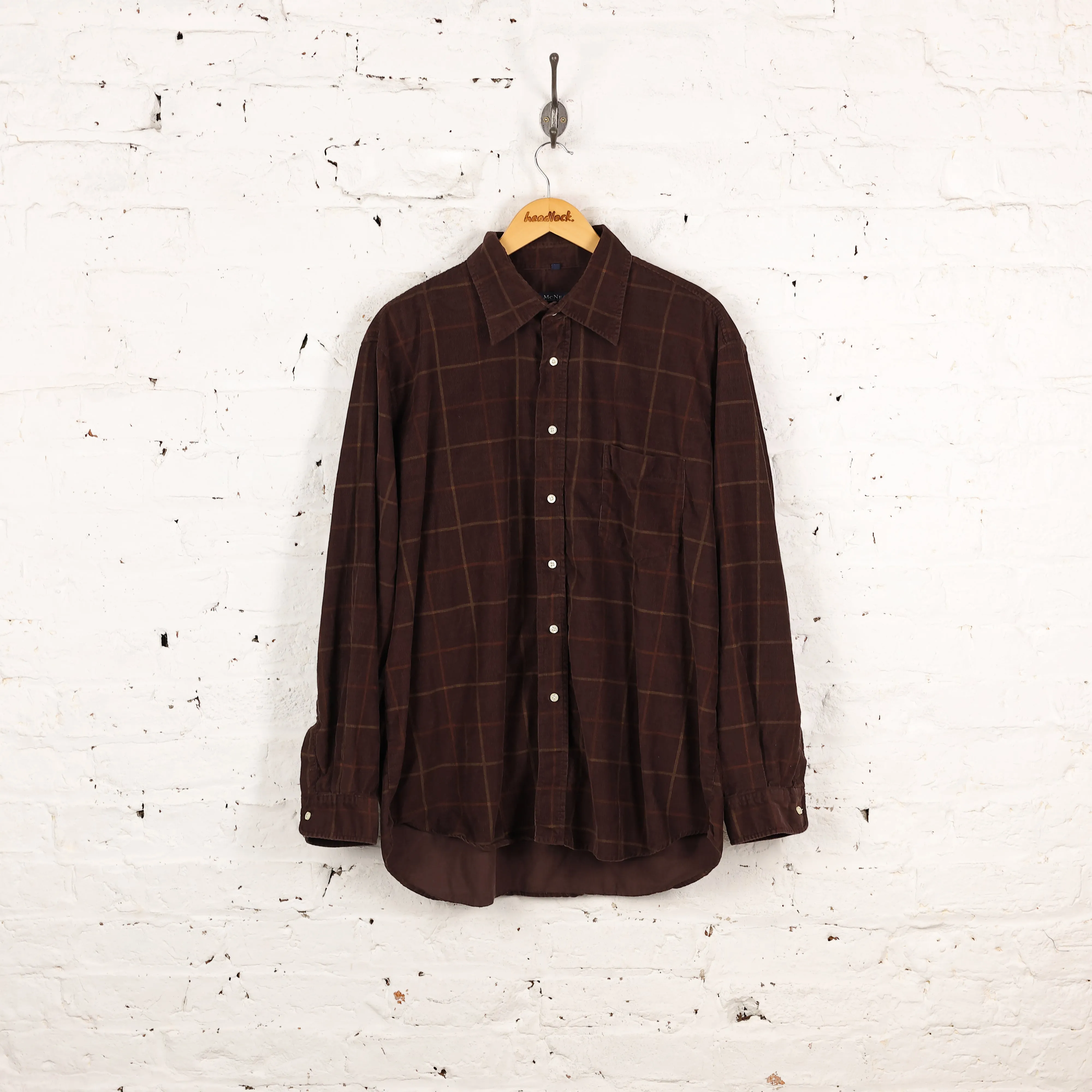 90s Corduroy Check Shirt - Brown - XXL