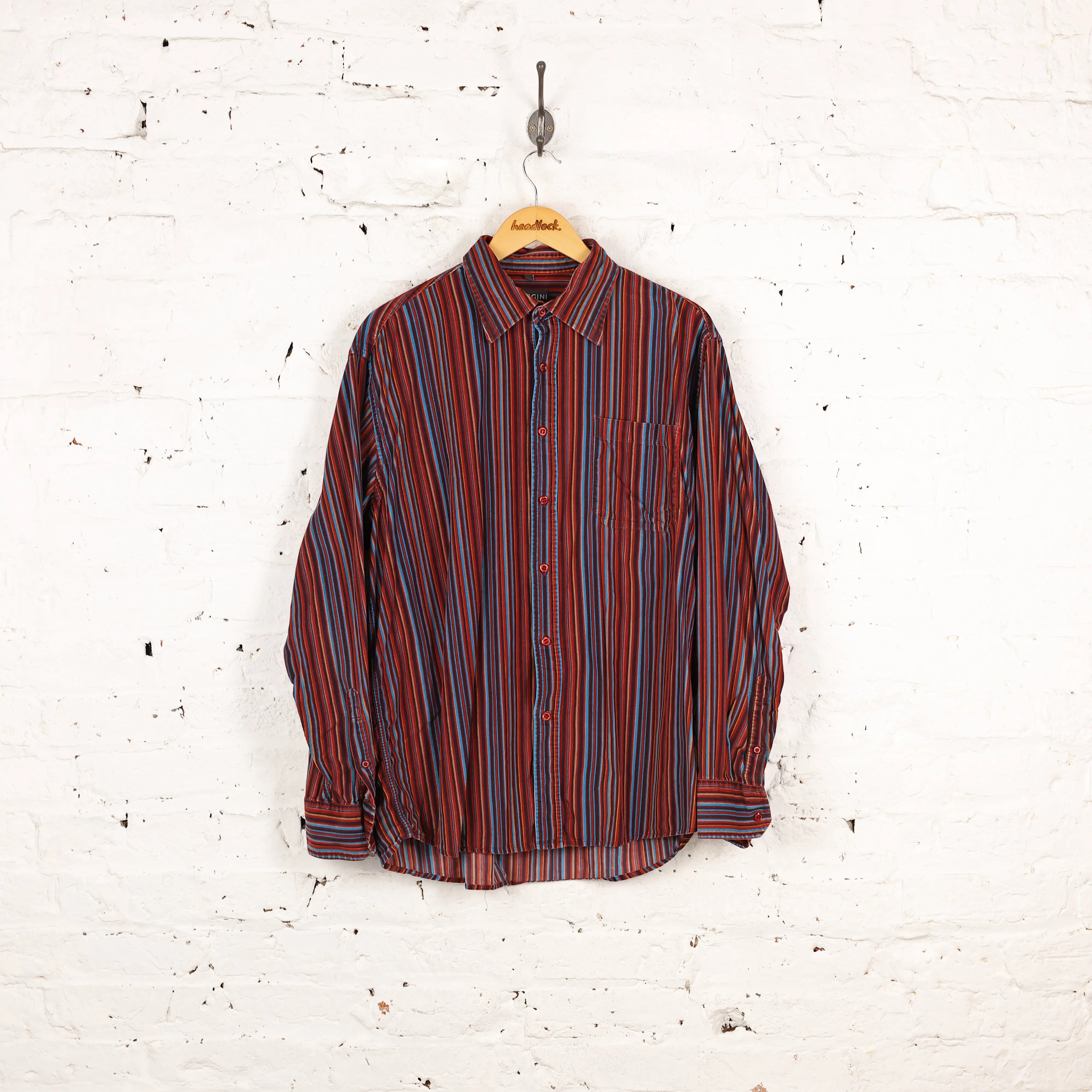 90s Corduroy Striped Shirt - Red - L