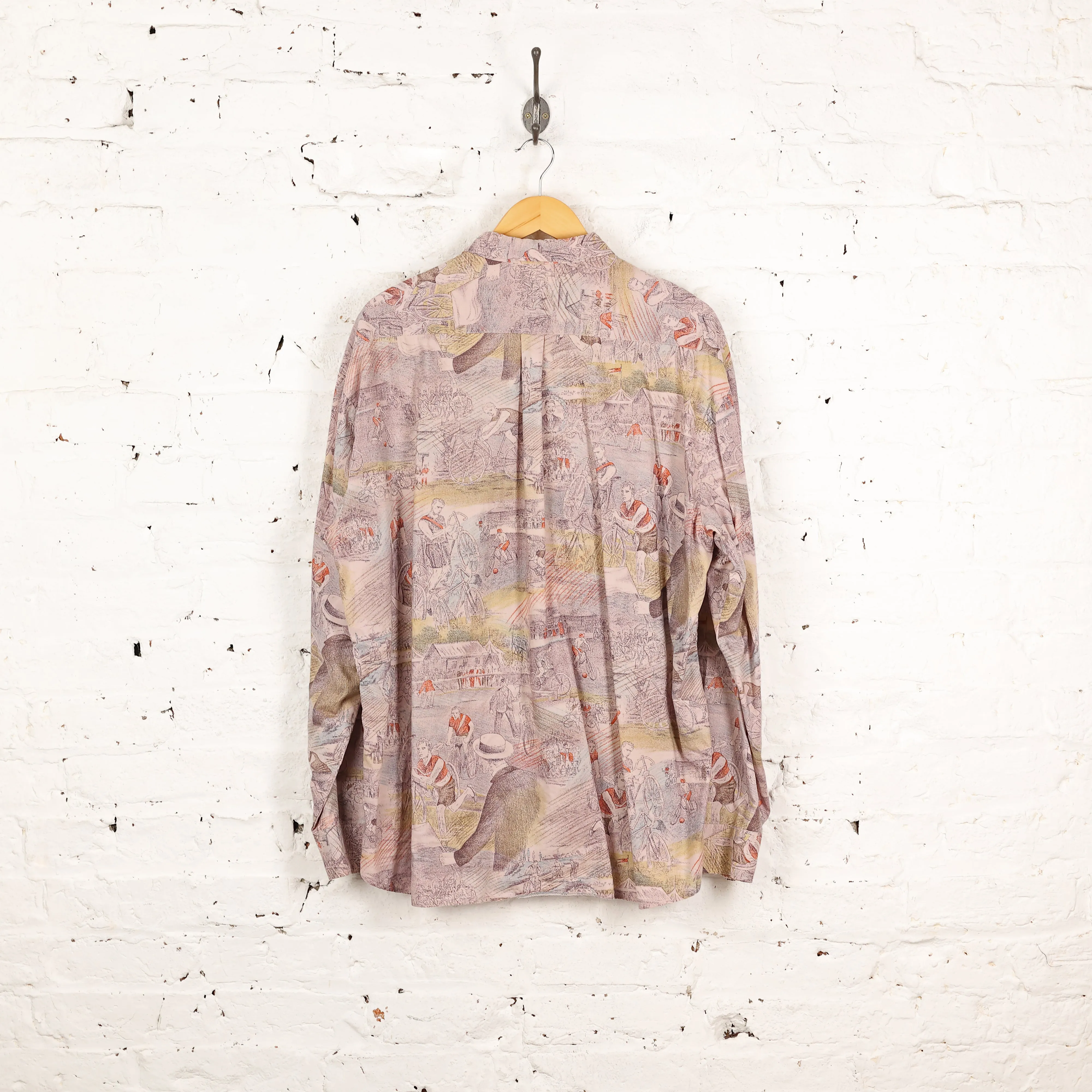 90s Long Sleeve Bikes Pattern Shirt - Pink - L