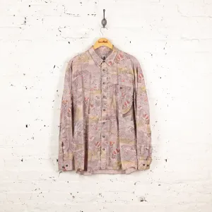 90s Long Sleeve Bikes Pattern Shirt - Pink - L