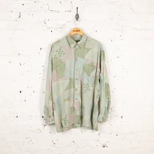 90s Long Sleeve Pattern Shirt - Green - L