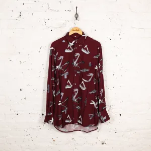 90s Long Sleeve Pattern Shirt - Maroon - M