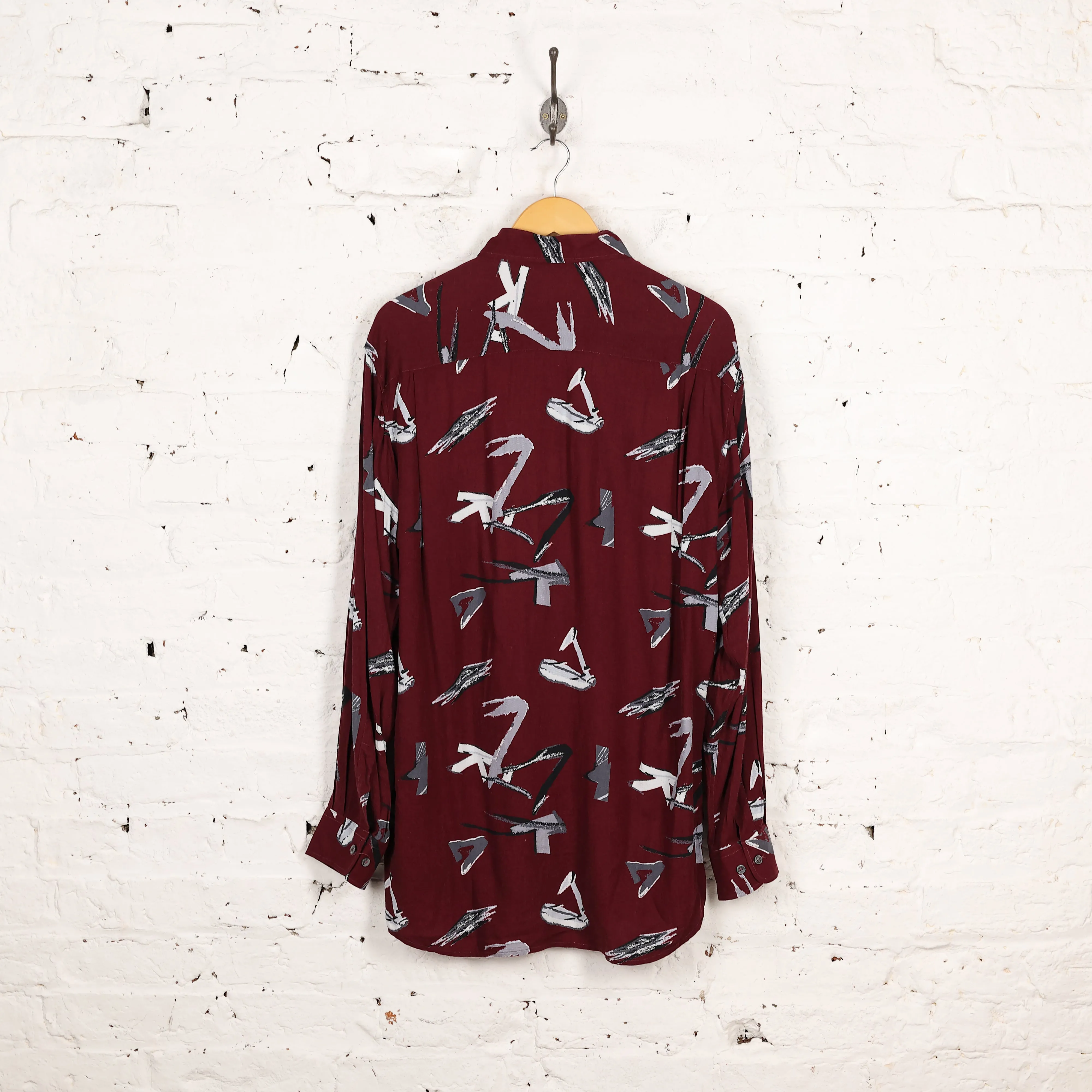90s Long Sleeve Pattern Shirt - Maroon - M