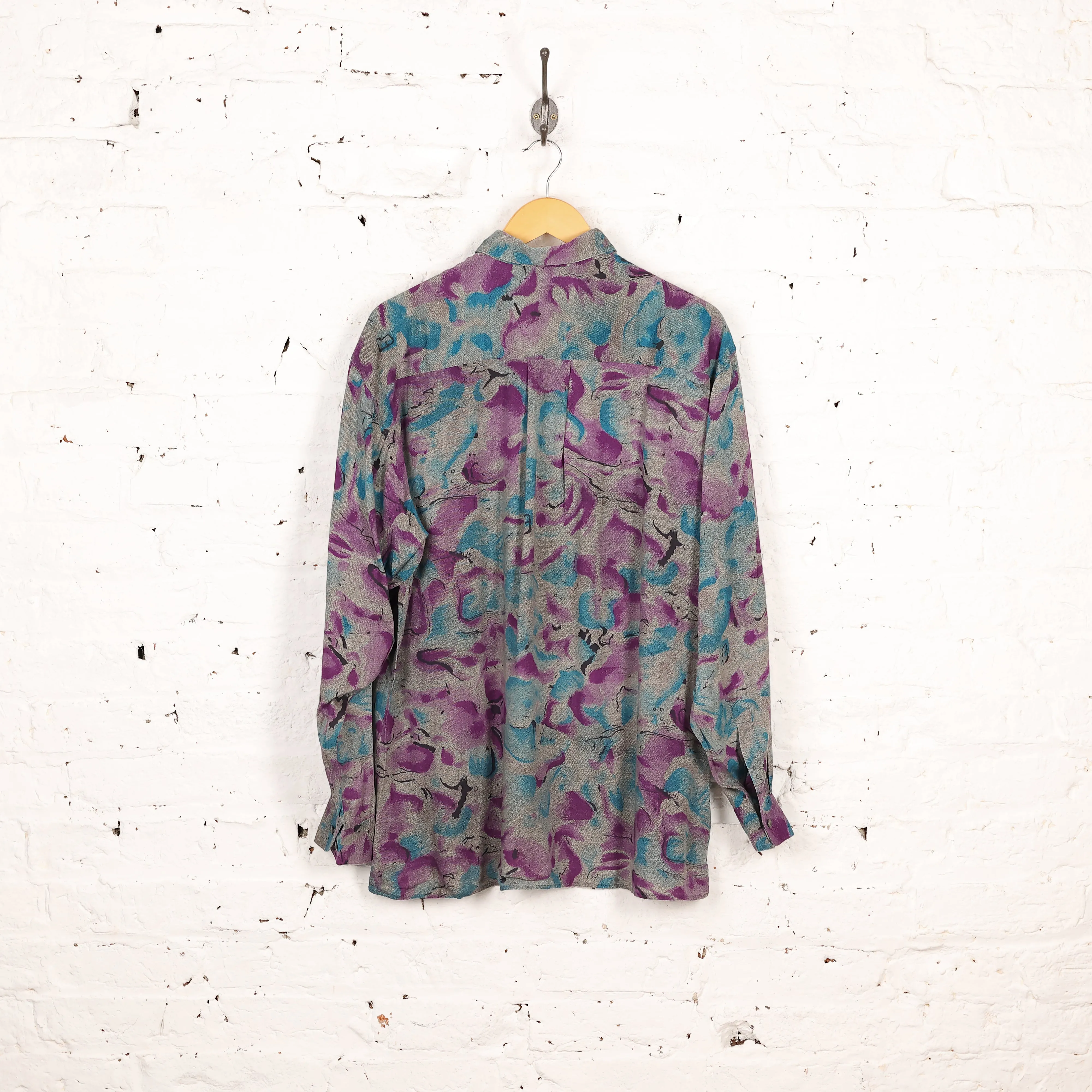 90s Long Sleeve Pattern Shirt - Purple - L