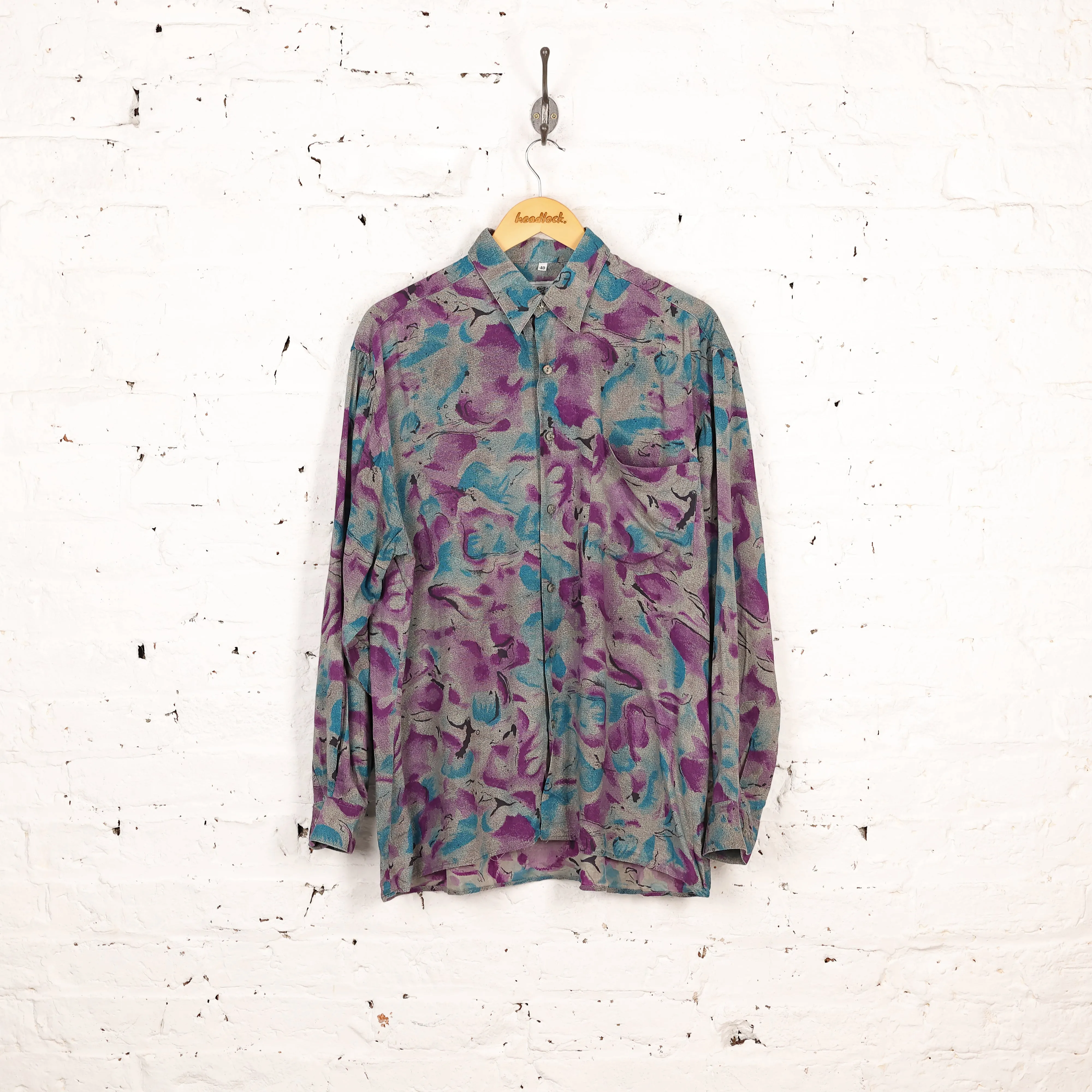 90s Long Sleeve Pattern Shirt - Purple - L
