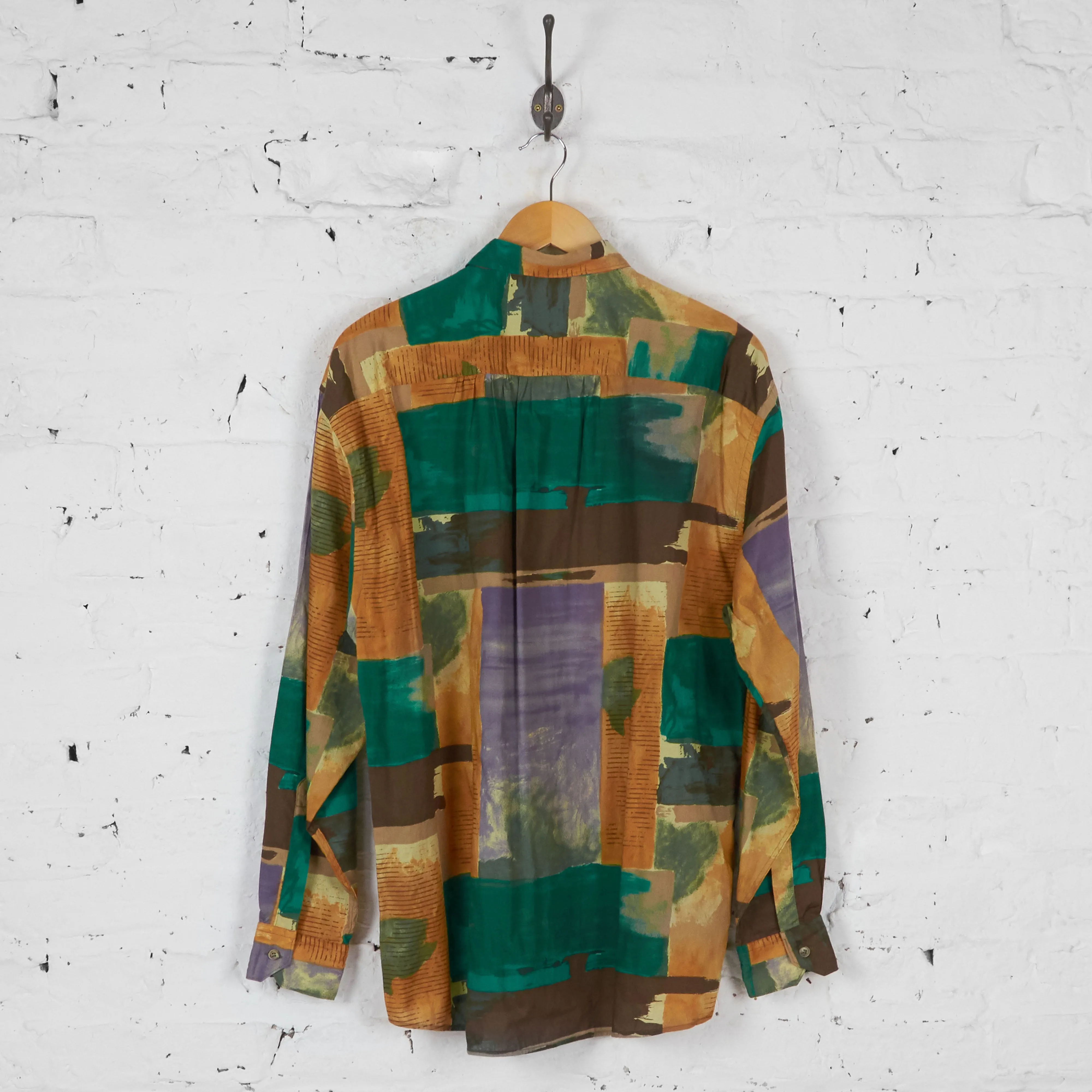 90s Pattern Long Sleeve Shirt - Yellow/Green - L