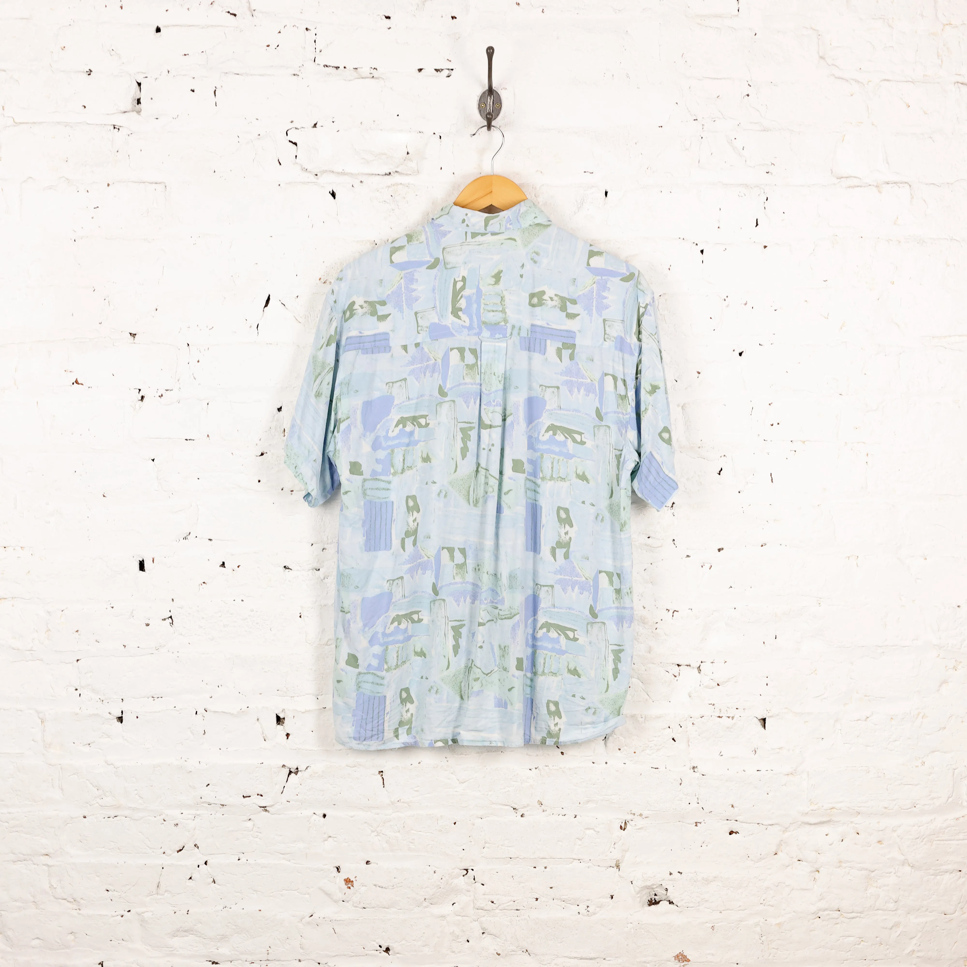 90s Short Sleeve Pattern Shirt - Blue - M