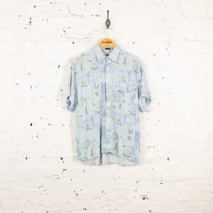 90s Short Sleeve Pattern Shirt - Blue - M