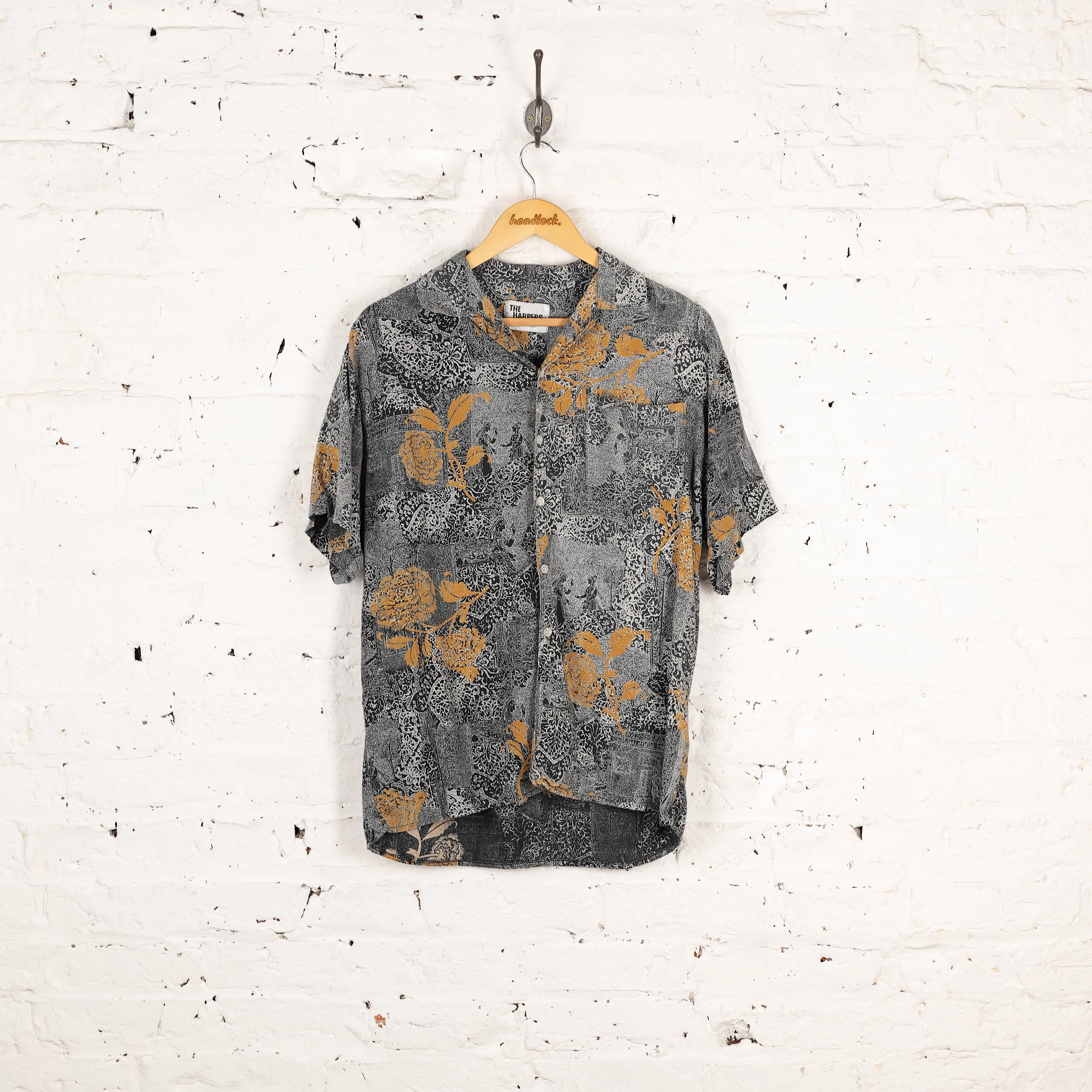90s Short Sleeve Pattern Shirt - Grey - M
