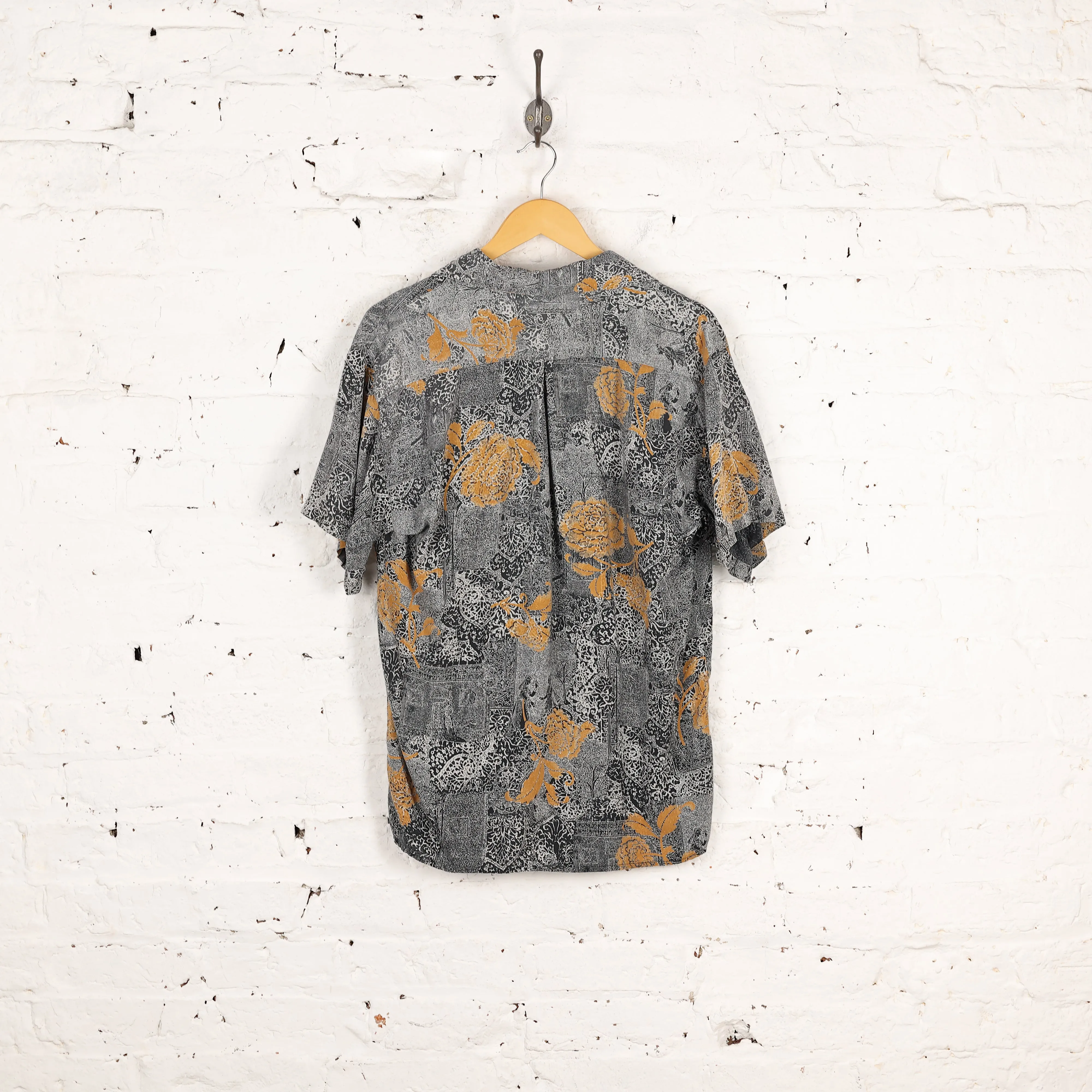 90s Short Sleeve Pattern Shirt - Grey - M