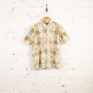 90s Short Sleeve Squares Pattern Shirt - White - M