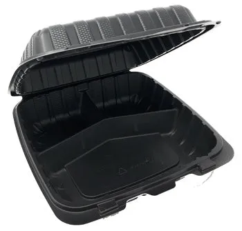 9" X 9" X 3" PLASTIC POLYPROPYLENE HINGED CONTAINER VENDTED 3 COMP-150CT