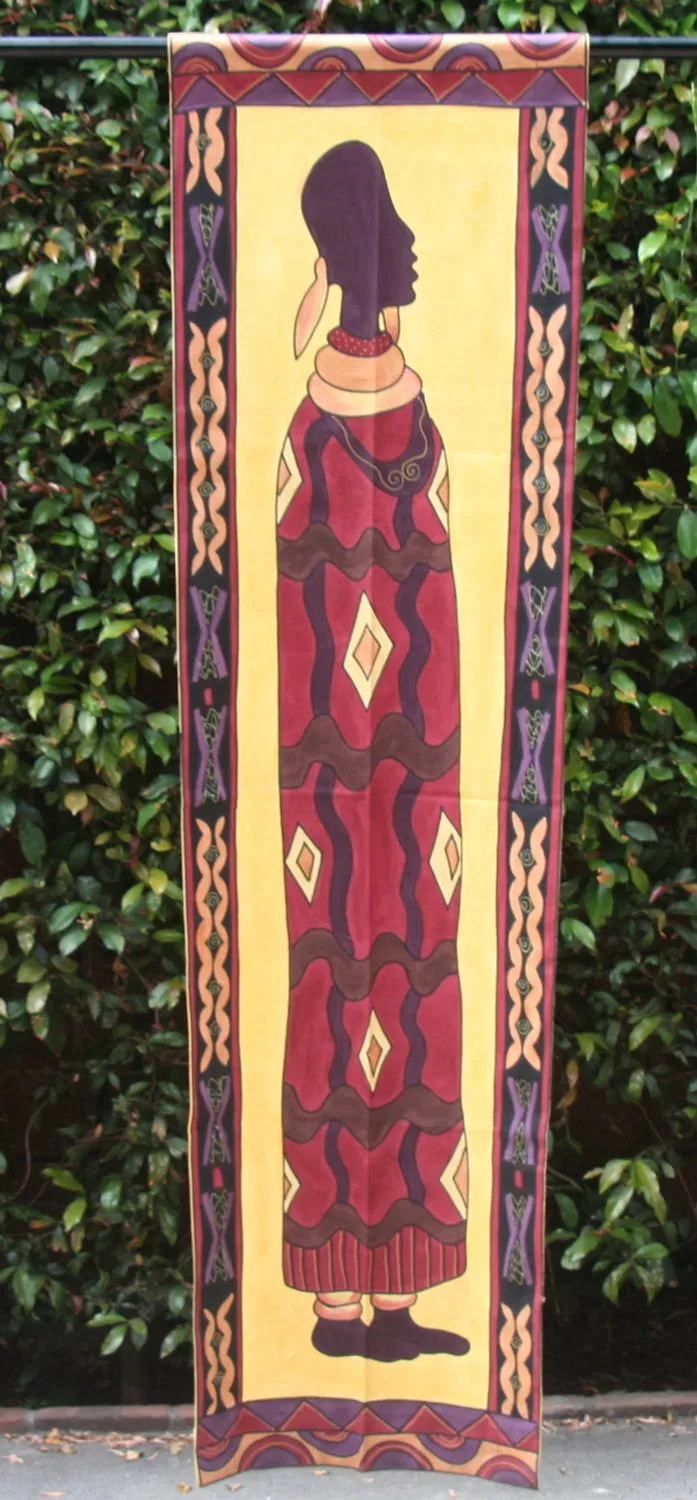African Art Ndebele Woman Wall Hanging 21"WX77"L Handpainted in South Africa