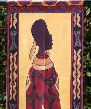 African Art Ndebele Woman Wall Hanging 21"WX77"L Handpainted in South Africa