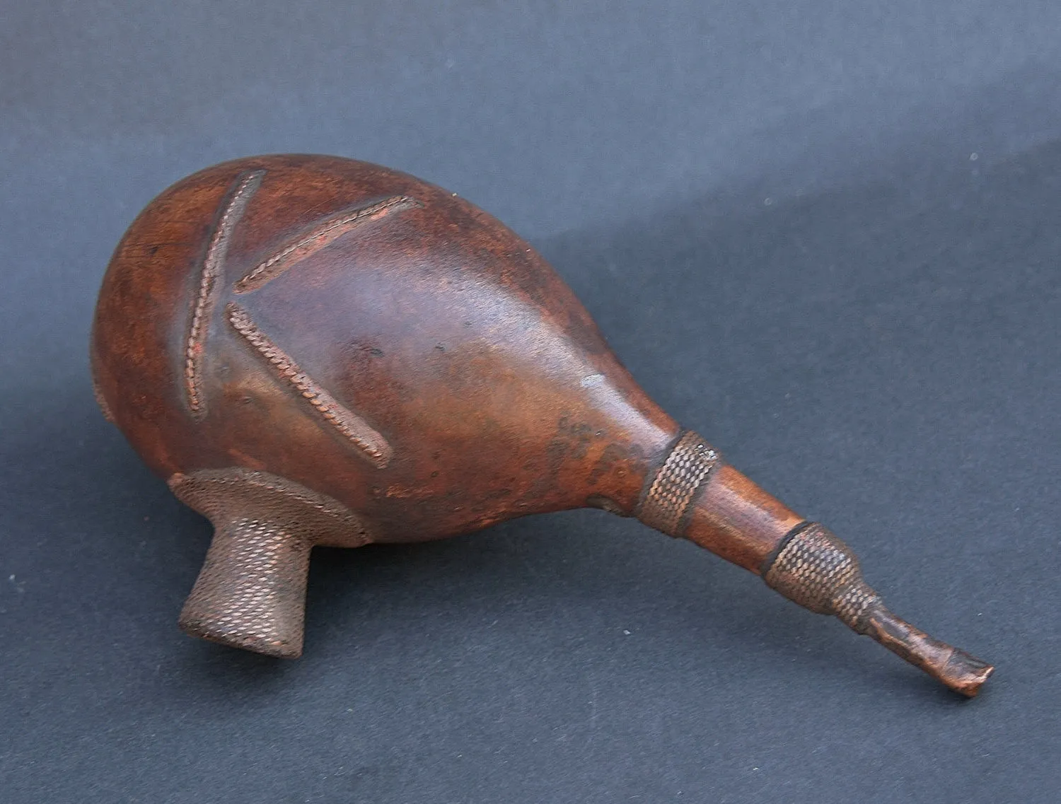 African Kuba Gourd Copper Pipe - Congo DRC