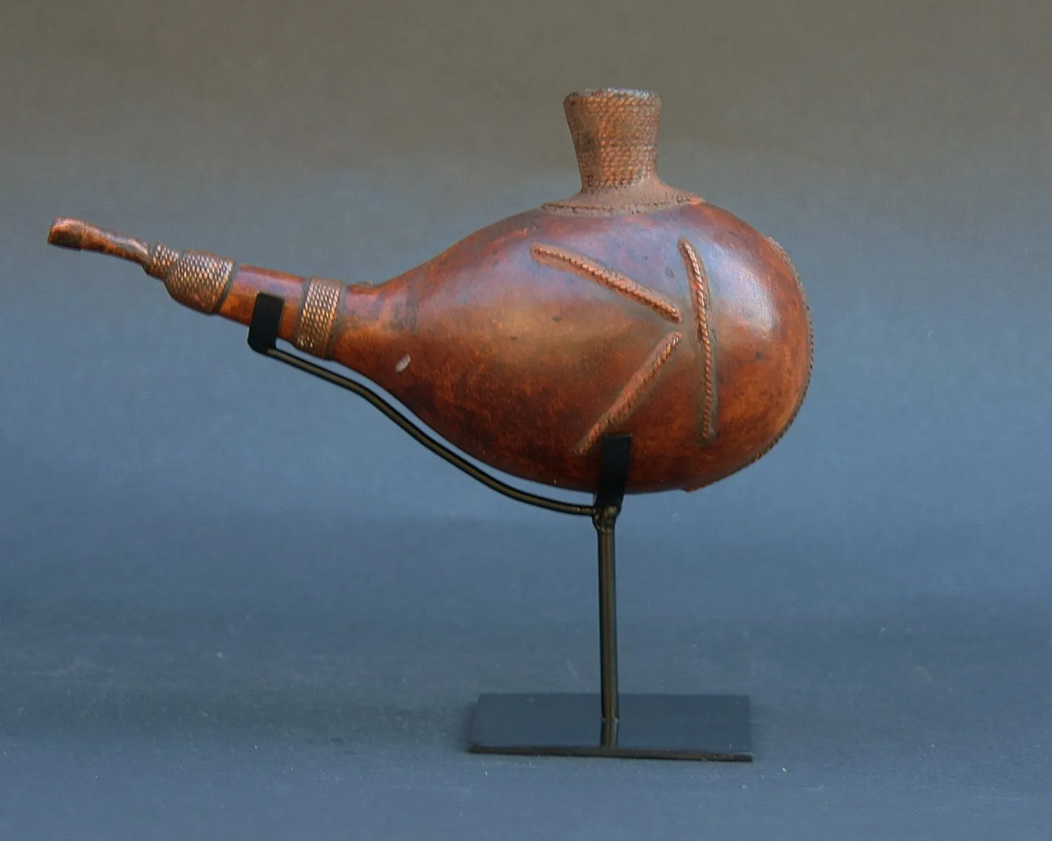 African Kuba Gourd Copper Pipe - Congo DRC