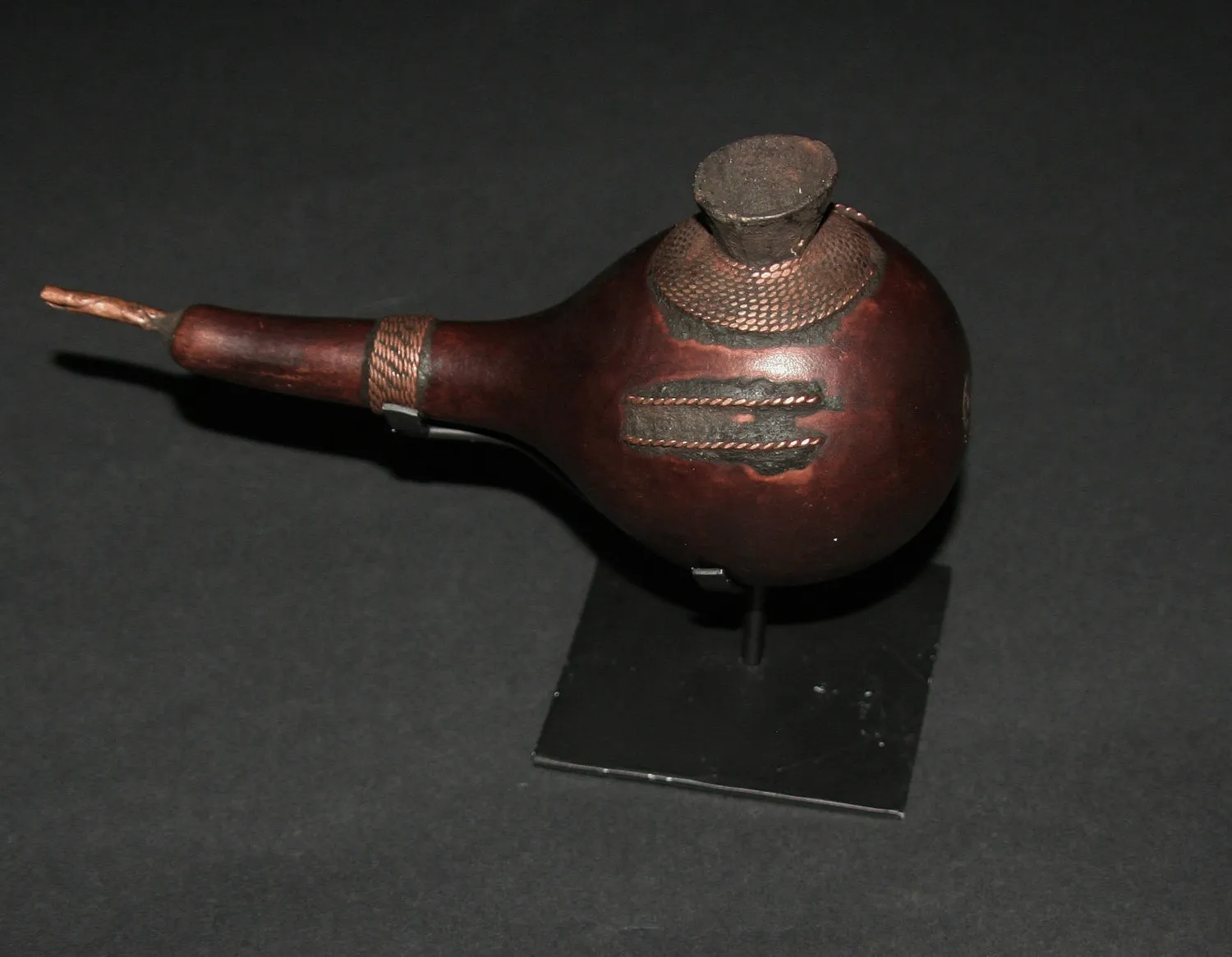 African Luba Gourd Copper Smoking Pipe - Congo DRC
