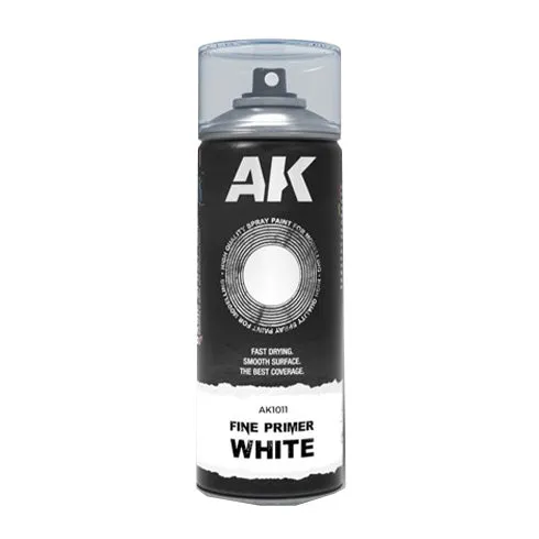 AK Interactive Aerosol Spray Primer - Fine Primer White 400ml (Includes 2 Nozzles)