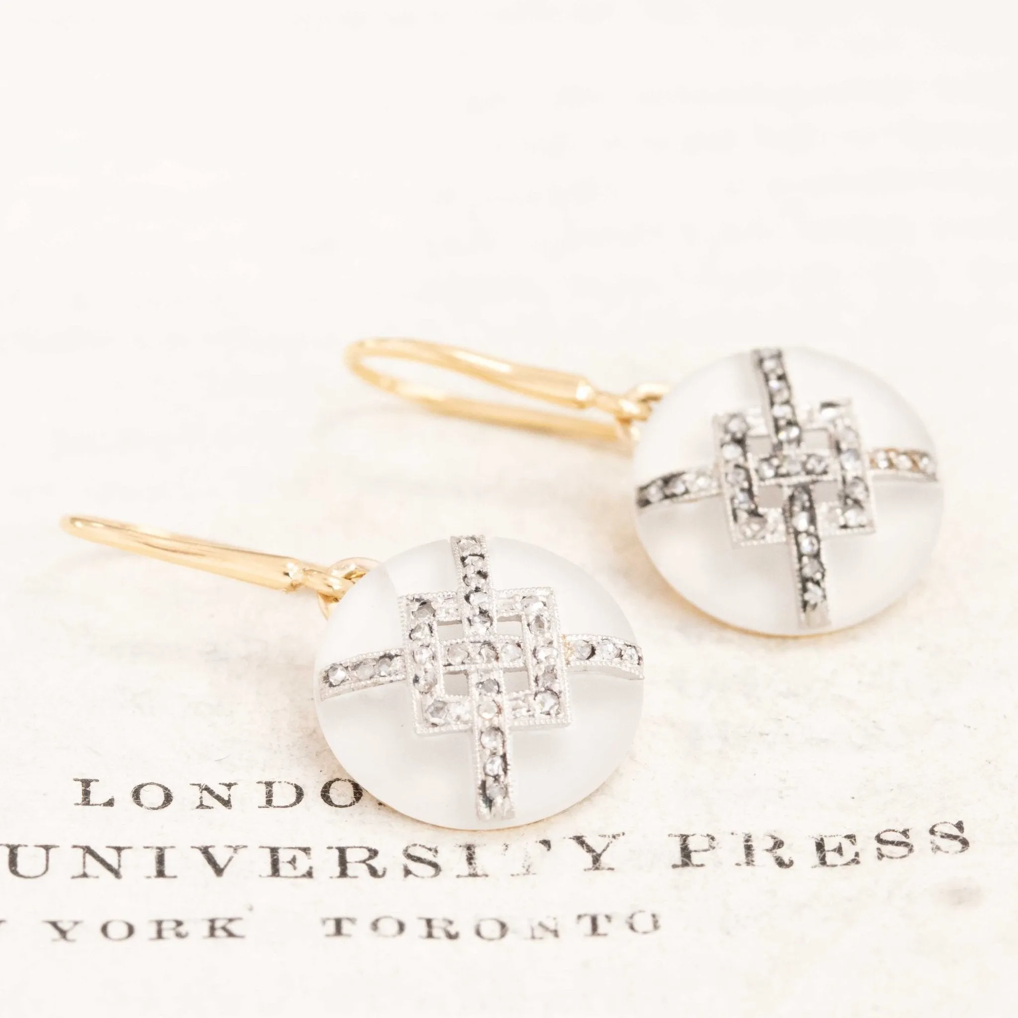 Antique Rose Cut Diamond Rock Crystal Drop Earrings
