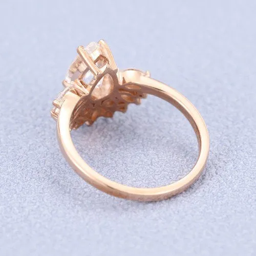 Art deco moissanite rose gold pear cut engagement ring bridal stacking vintage moissanite marquise diamond anniversary Ring
