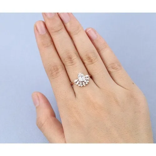Art deco moissanite rose gold pear cut engagement ring bridal stacking vintage moissanite marquise diamond anniversary Ring