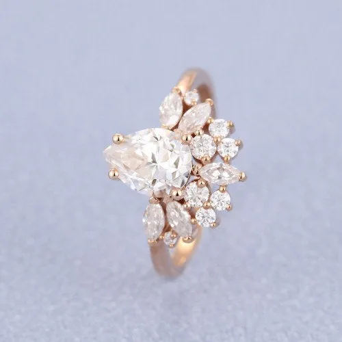 Art deco moissanite rose gold pear cut engagement ring bridal stacking vintage moissanite marquise diamond anniversary Ring