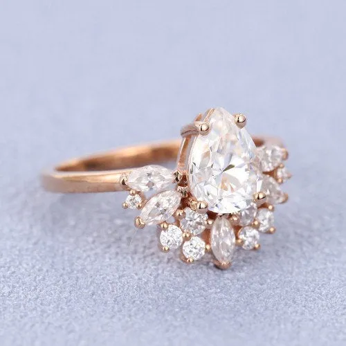 Art deco moissanite rose gold pear cut engagement ring bridal stacking vintage moissanite marquise diamond anniversary Ring