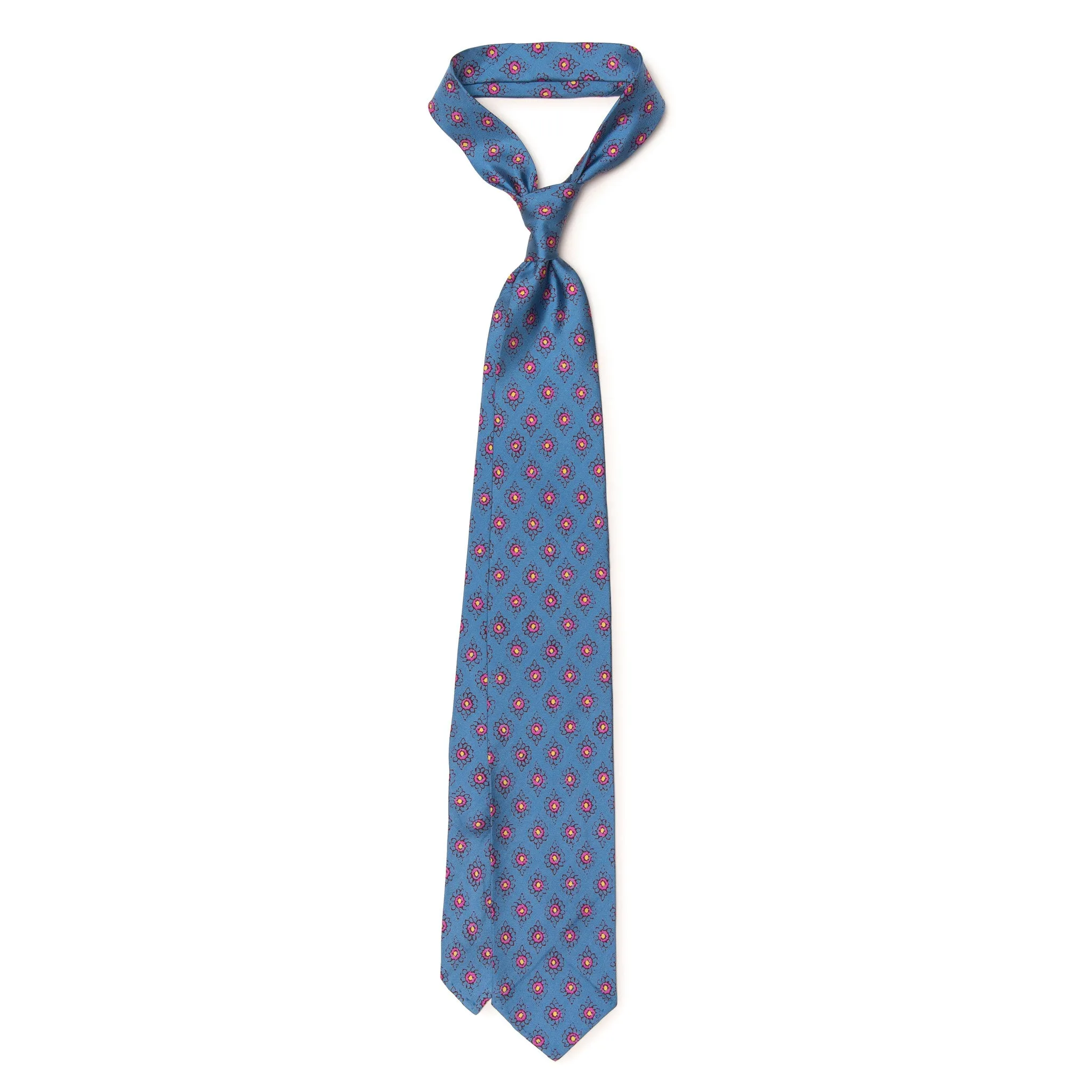 Artisan Silk Tie - French Blue with Rose Florets