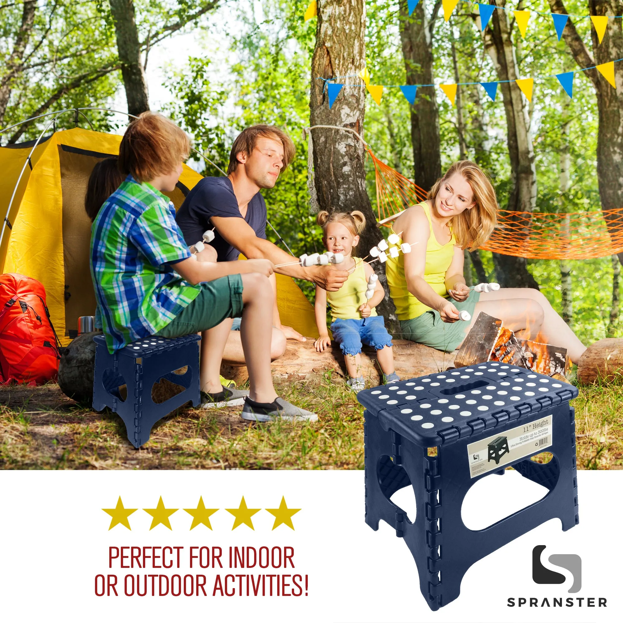 Awesome Folding Step Stool - 11" - Super Strong Sturdy Enough to Hold 300 Lb - Lightweight Foldable Step Stool for Adults and Kids - Opens with one Flip - Great for Kitchen, Bathroom and Bedroom | Blue