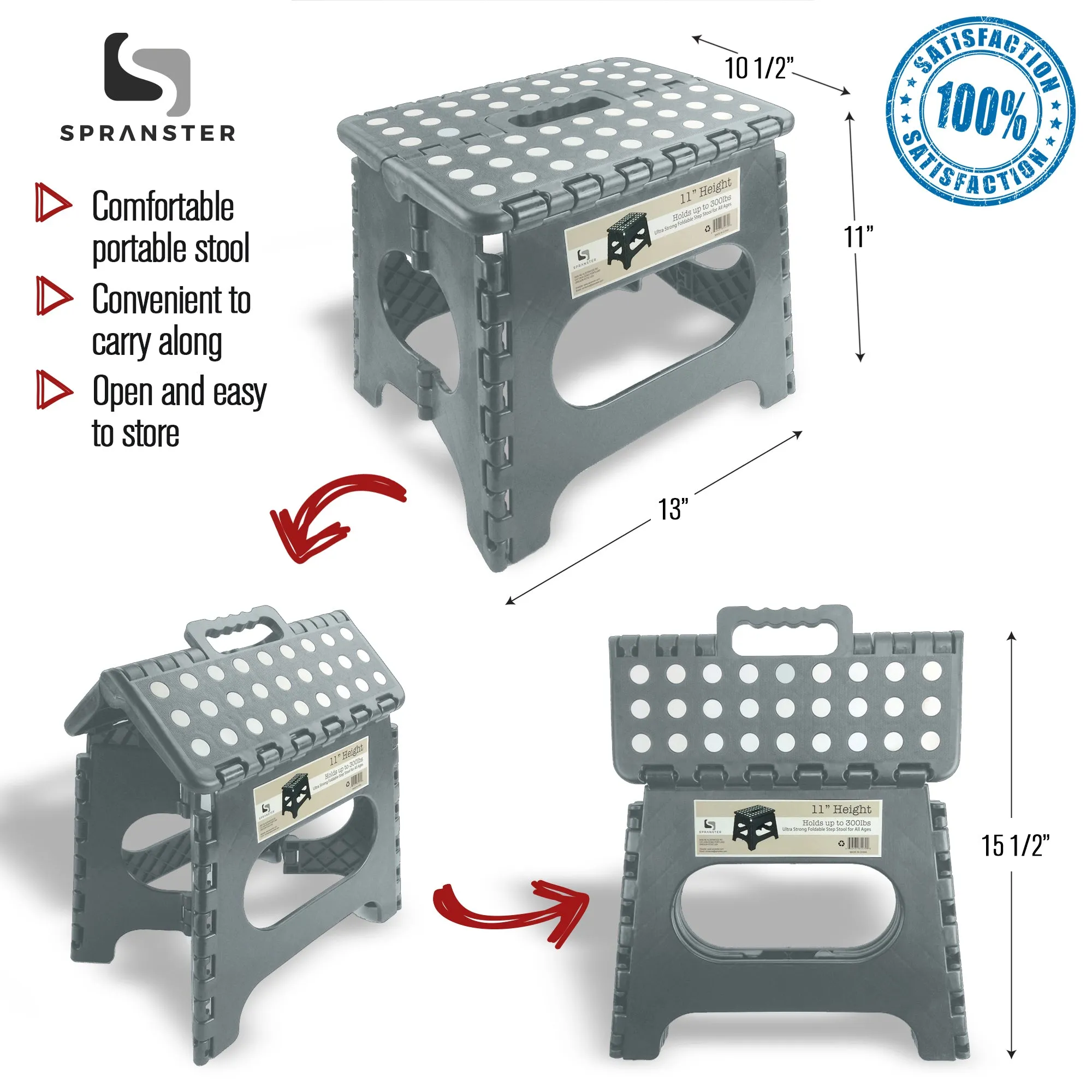 Awesome Folding Step Stool - 11" - Super Strong Sturdy Enough to Hold 300 Lb - Lightweight Foldable Step Stool for Adults and Kids - Opens with one Flip - Great for Kitchen, Bathroom and Bedroom | Dark Grey