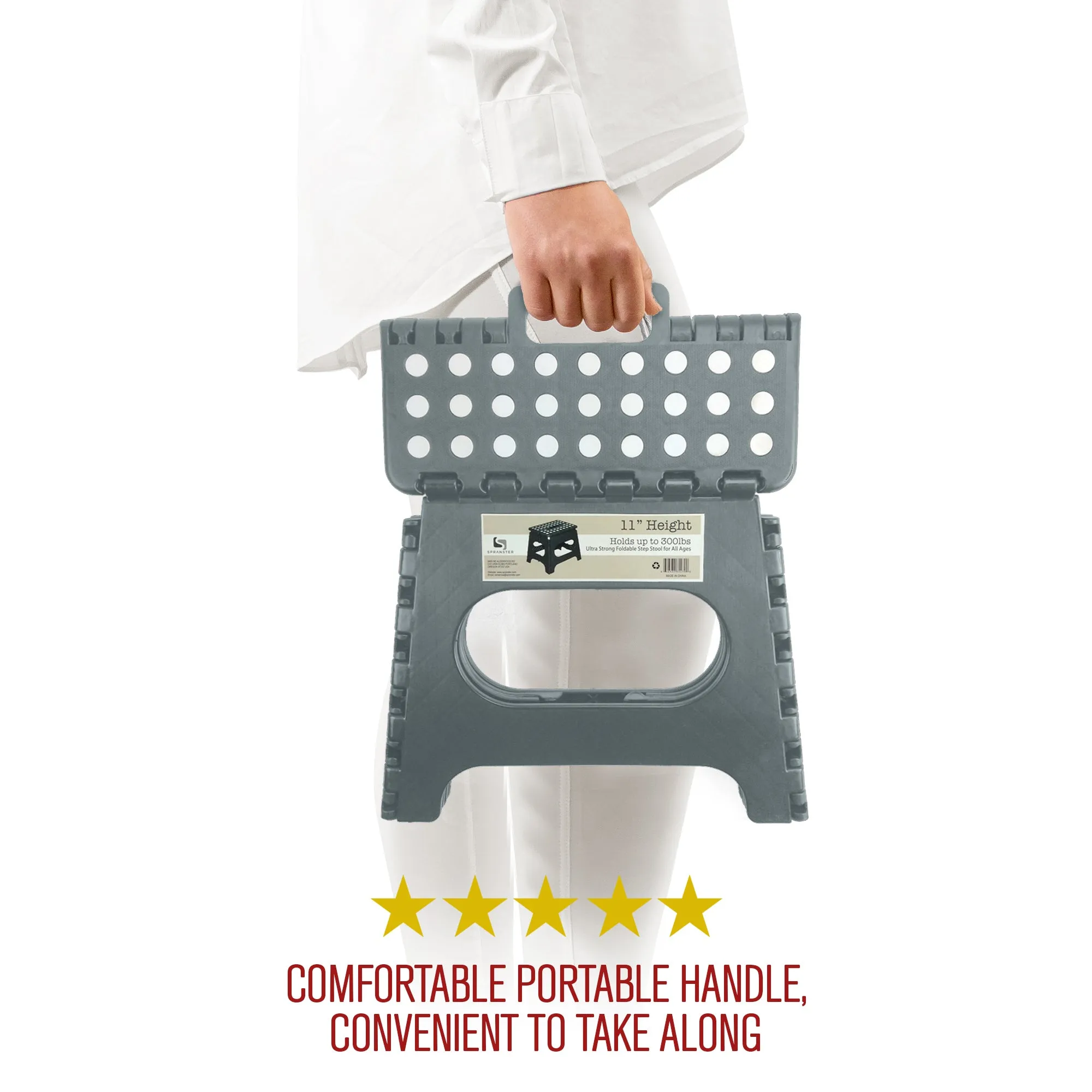 Awesome Folding Step Stool - 11" - Super Strong Sturdy Enough to Hold 300 Lb - Lightweight Foldable Step Stool for Adults and Kids - Opens with one Flip - Great for Kitchen, Bathroom and Bedroom | Dark Grey