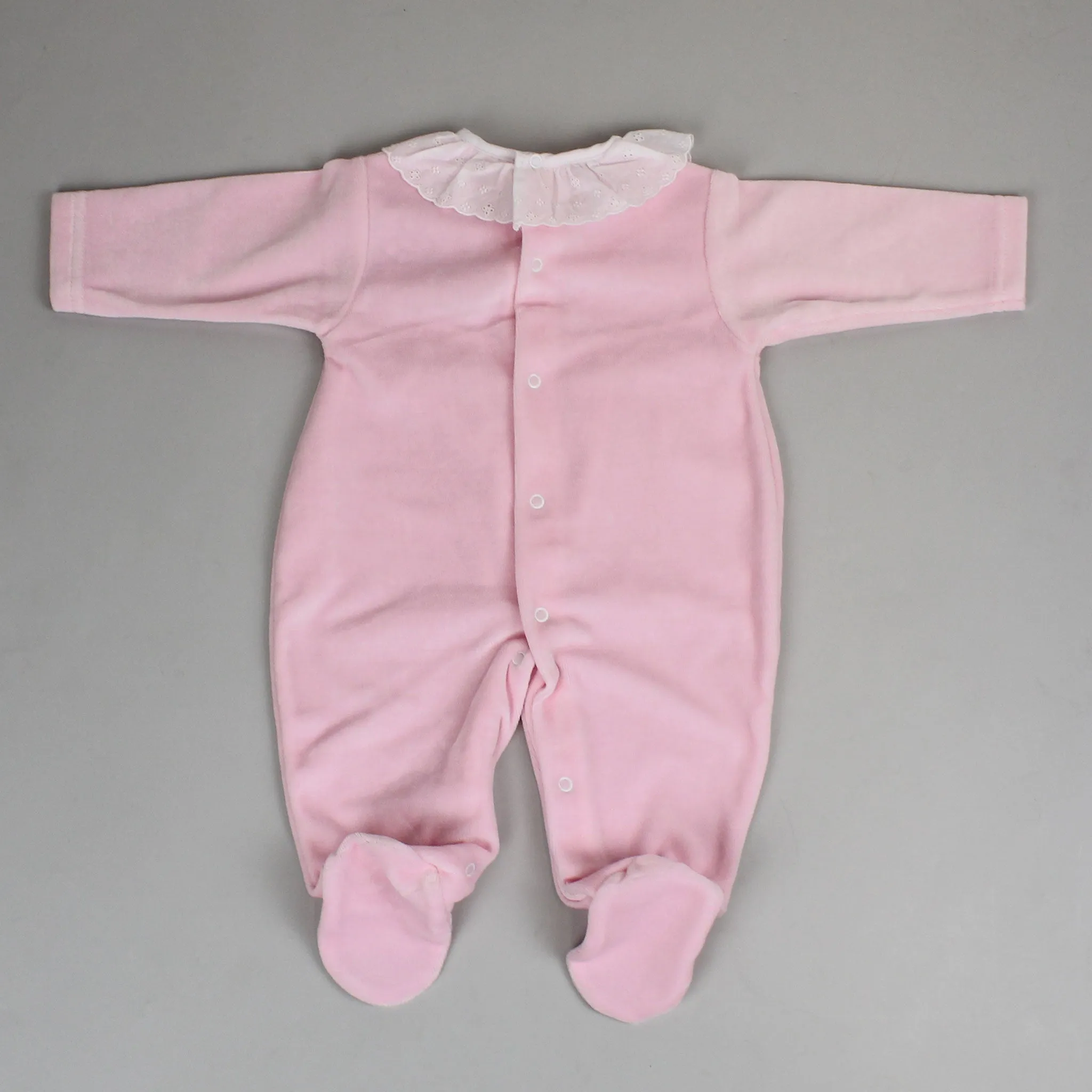 Baby Girls Velour Broderie Sleepsuit - Pink - Pex