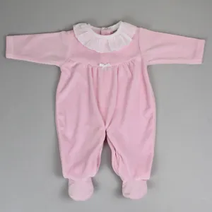 Baby Girls Velour Broderie Sleepsuit - Pink - Pex