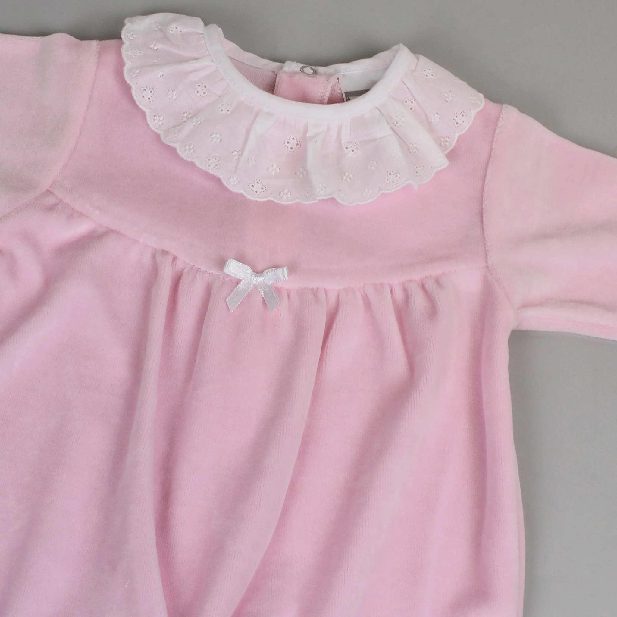 Baby Girls Velour Broderie Sleepsuit - Pink - Pex