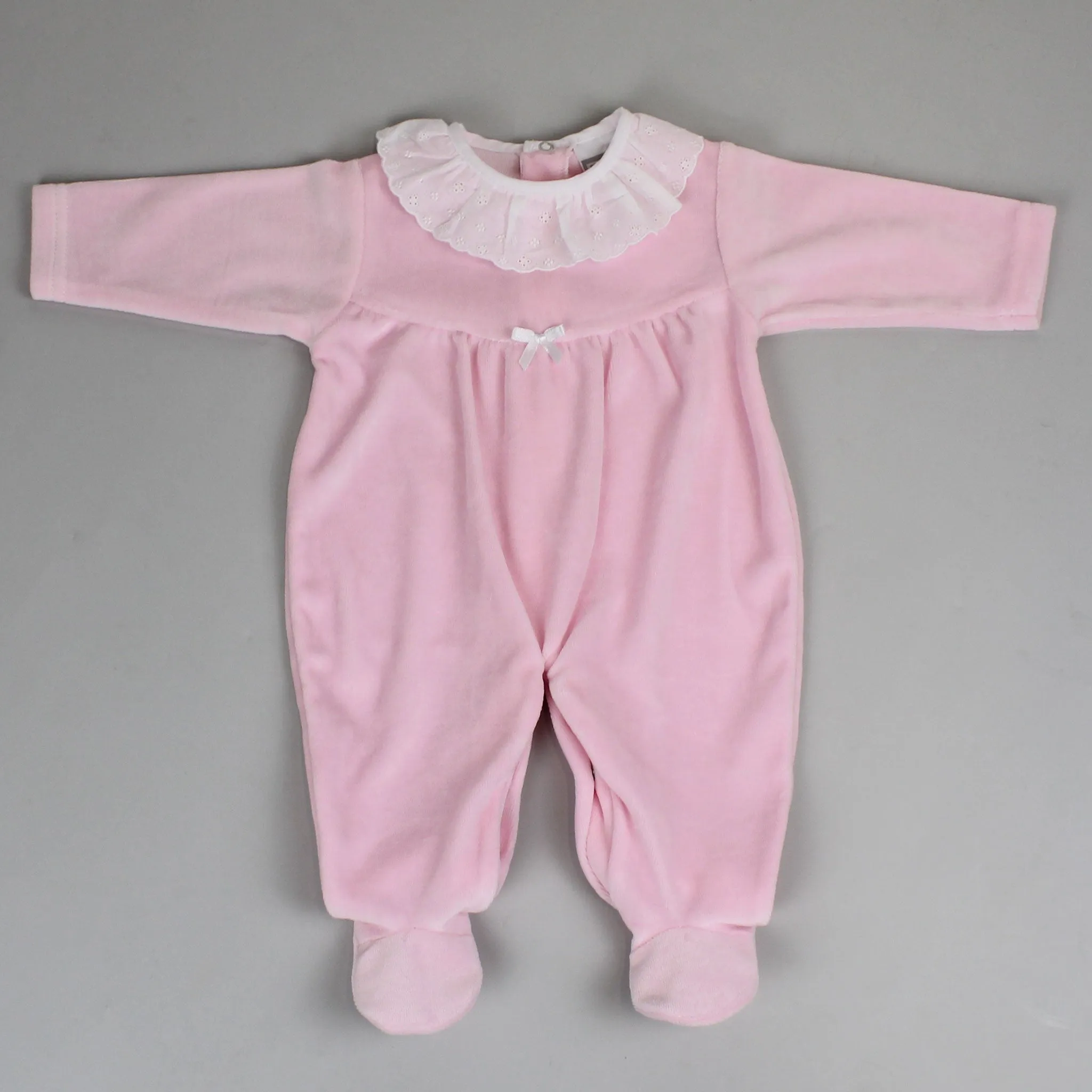 Baby Girls Velour Broderie Sleepsuit - Pink - Pex