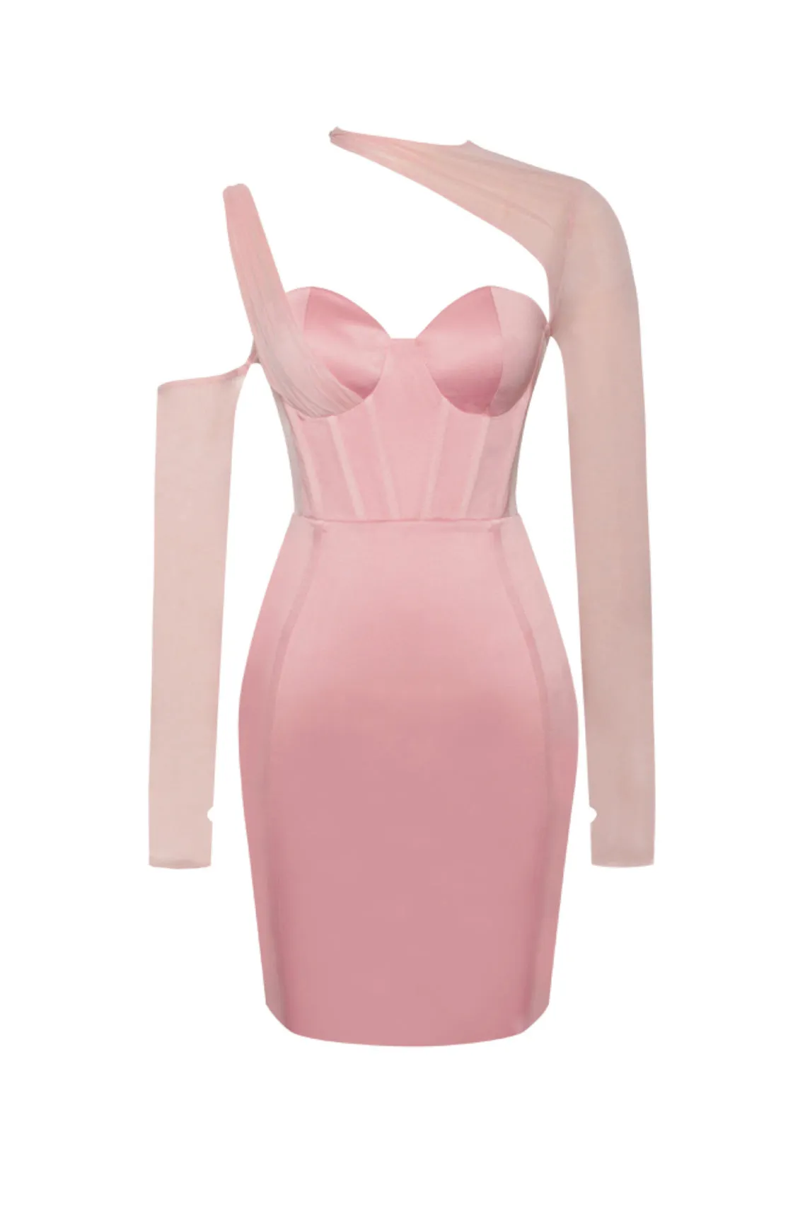 Barbie Blush Mesh Sleeve Satin Corset Dress
