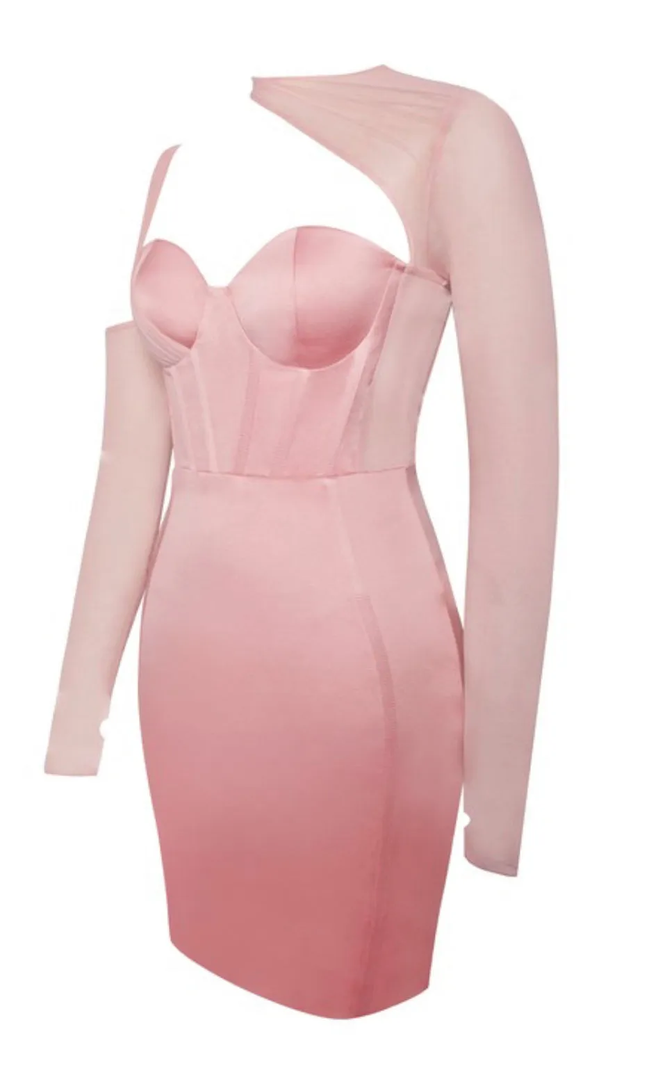 Barbie Blush Mesh Sleeve Satin Corset Dress
