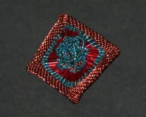 Beaded Brooch Pin Copper Wire and Teal Red Glass Beads White Handmade 2.25" X 2.75"