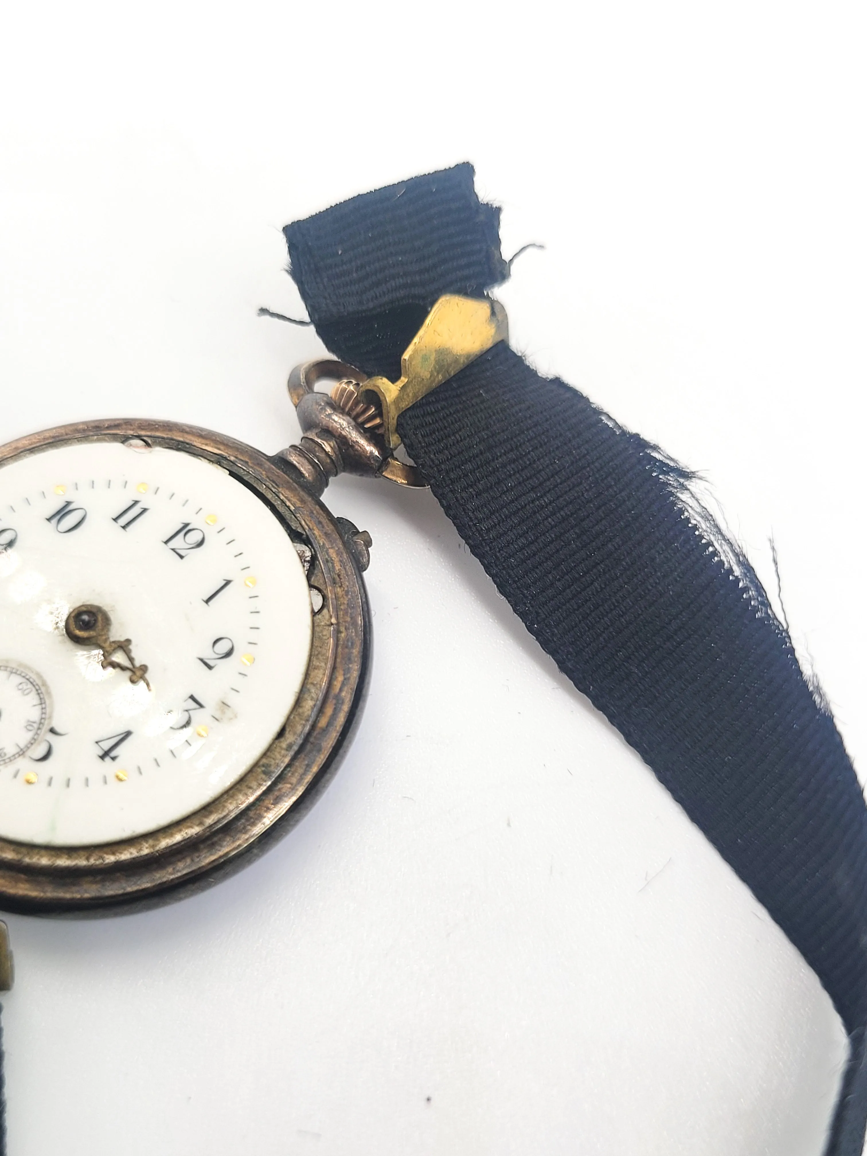 Blue Guilloche antique enamel gold filled porcelain ribbon pocket watch For repair
