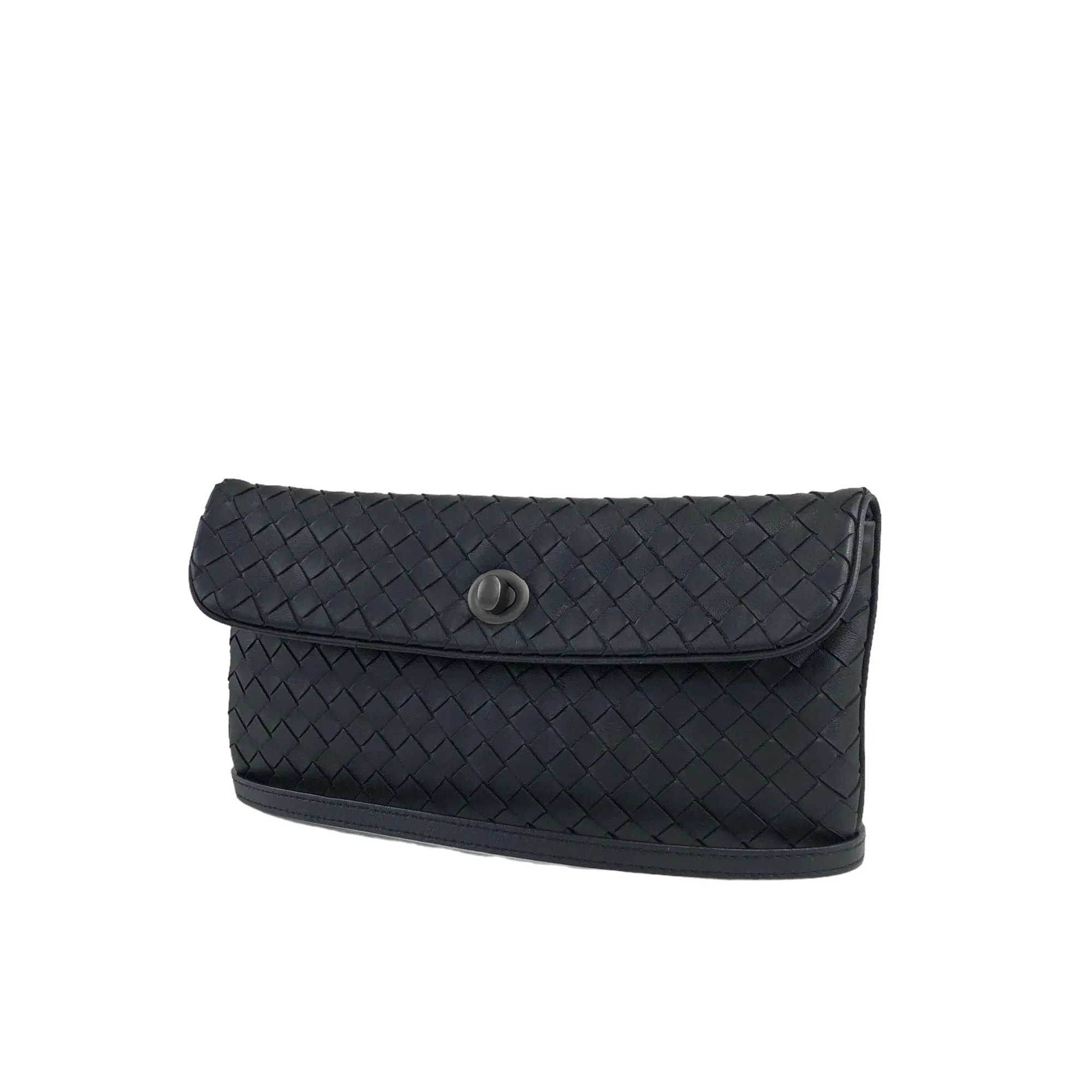 Bottega Veneta Intrecciato Turn Lock Leather Shoulder bag Black Vintage 6wyyt2
