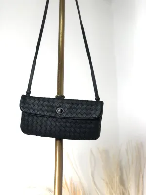 Bottega Veneta Intrecciato Turn Lock Leather Shoulder bag Black Vintage 6wyyt2