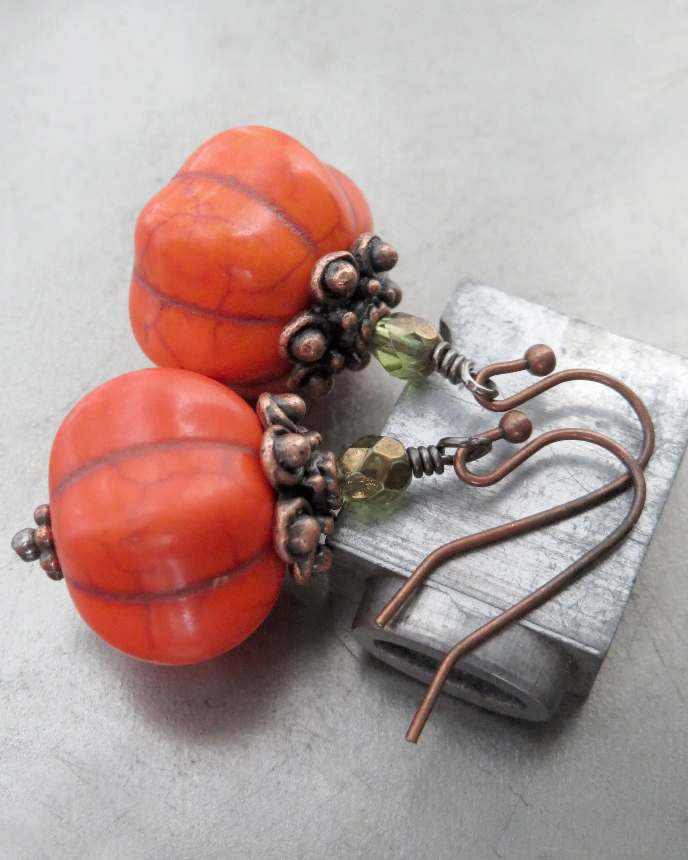 Bright Orange Pumpkin Earrings for Halloween