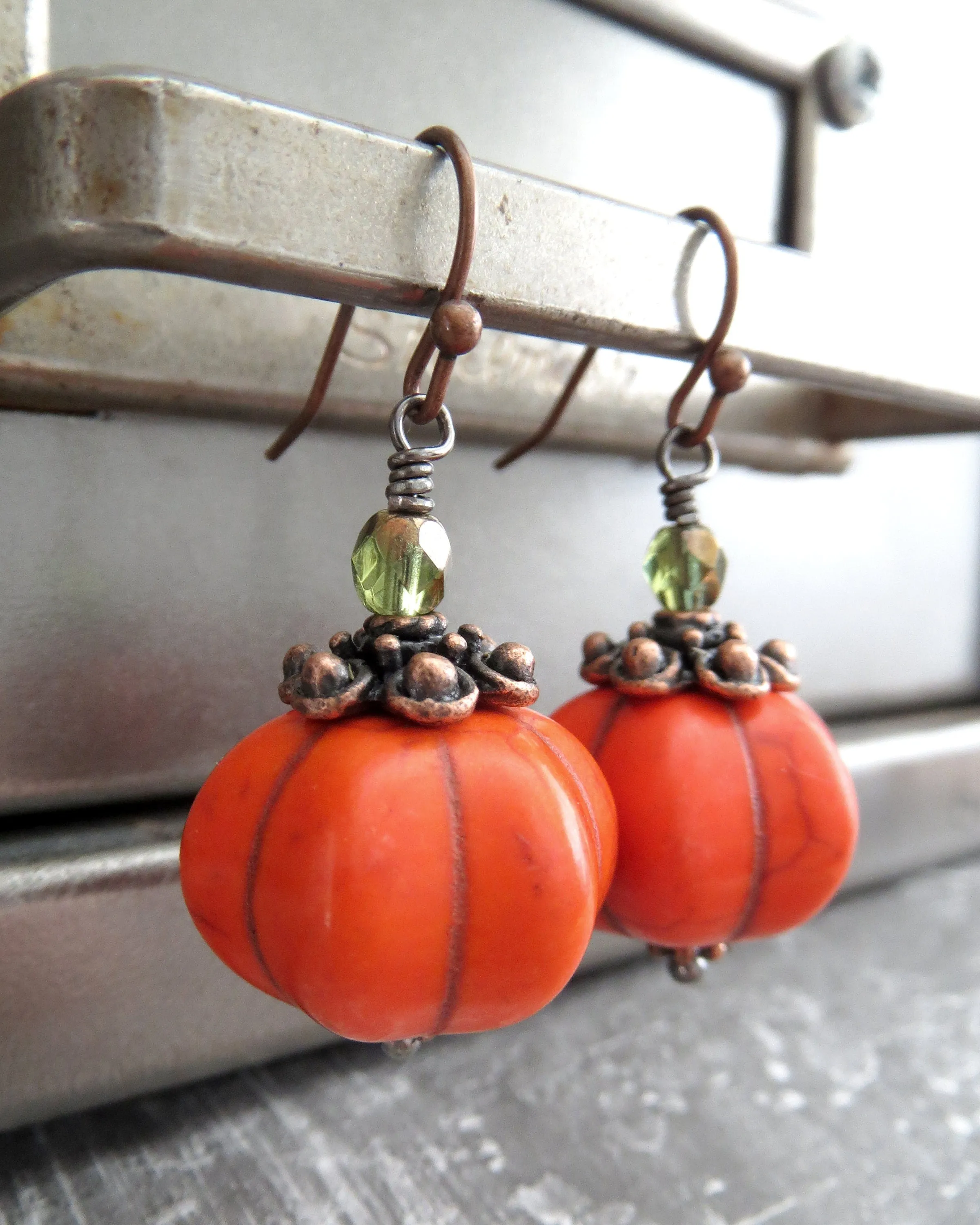 Bright Orange Pumpkin Earrings for Halloween