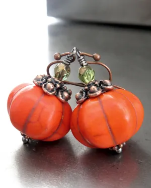 Bright Orange Pumpkin Earrings for Halloween