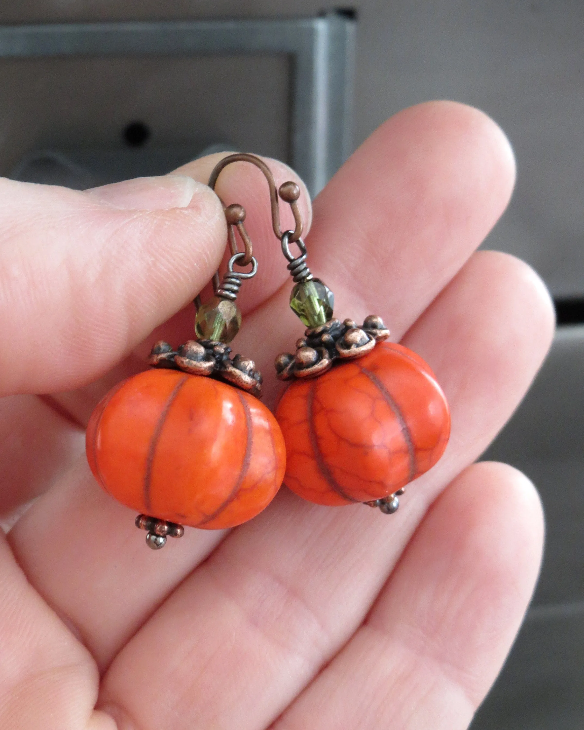 Bright Orange Pumpkin Earrings for Halloween