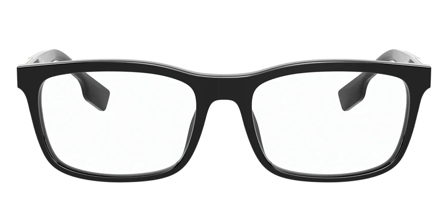 Burberry ELM BE 2334 3001 Rectangle Plastic Black Eyeglasses with Logo Stamped Demo Lenses