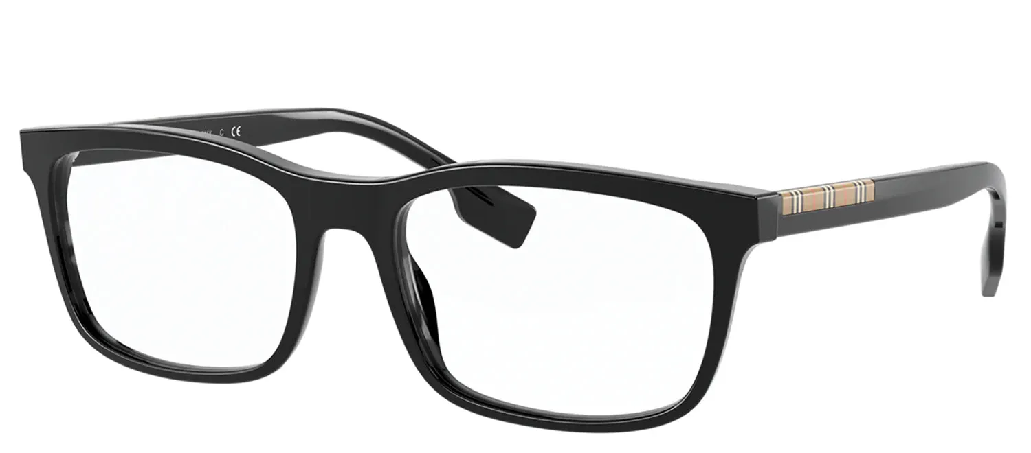 Burberry ELM BE 2334 3001 Rectangle Plastic Black Eyeglasses with Logo Stamped Demo Lenses