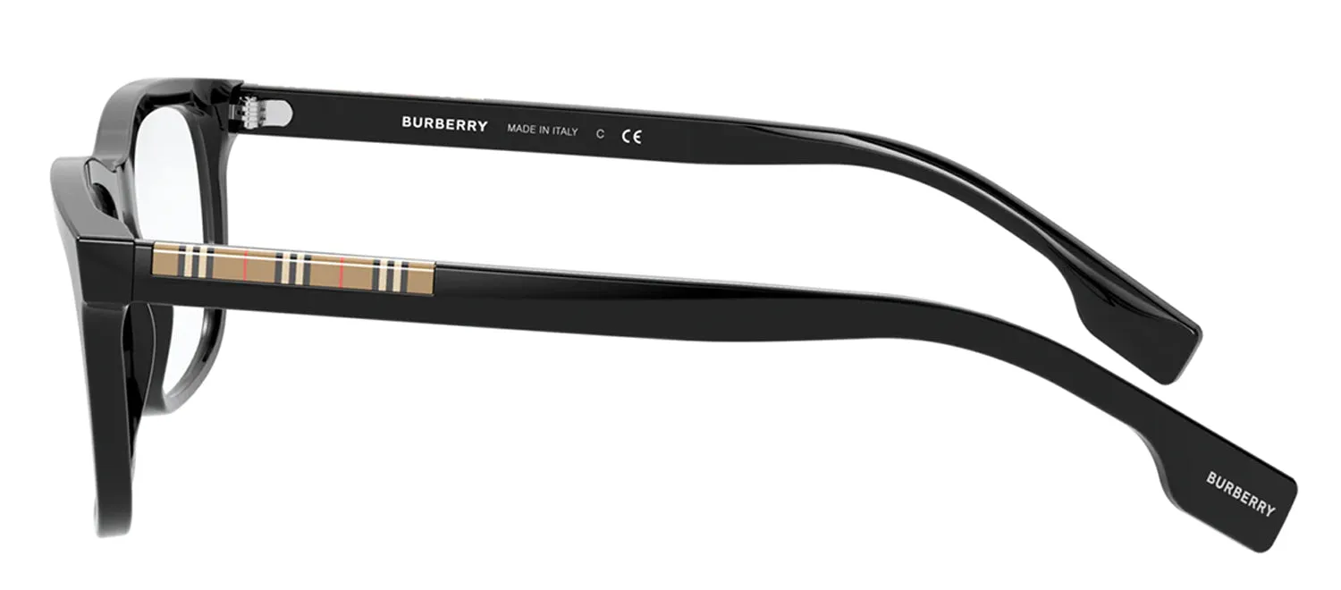 Burberry ELM BE 2334 3001 Rectangle Plastic Black Eyeglasses with Logo Stamped Demo Lenses