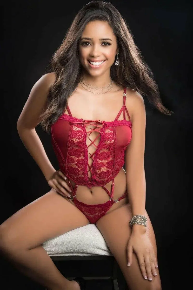 Butterfly Teddy with Lace-Up Front & Thong