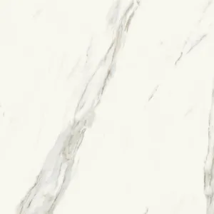 Calacatta Floor Tile - Wall Or Floor Mount - 35.4 x 35.4" Porcelain/Super White Satin - Piece : 8.72 SqFt = $ 7.36 / Box: 8.72 Sqft = $ 65.00 - Pieces Per Box: 1 Unit